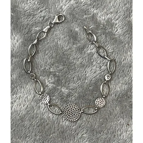 Sterling Silver Blue and White CZ Bracelet 7.5 Inches !! - Picture 4 of 14